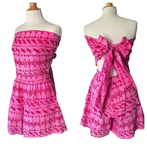Vintage Java Wraps Pink Batik Sleeveless Romper with Bow - Medium - Picture 2 of 10